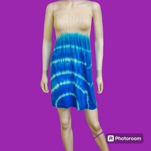 3/$30 INGEAR Turquoise Tie Dye Bandeau Smock Beach Cover-up Micro Dress